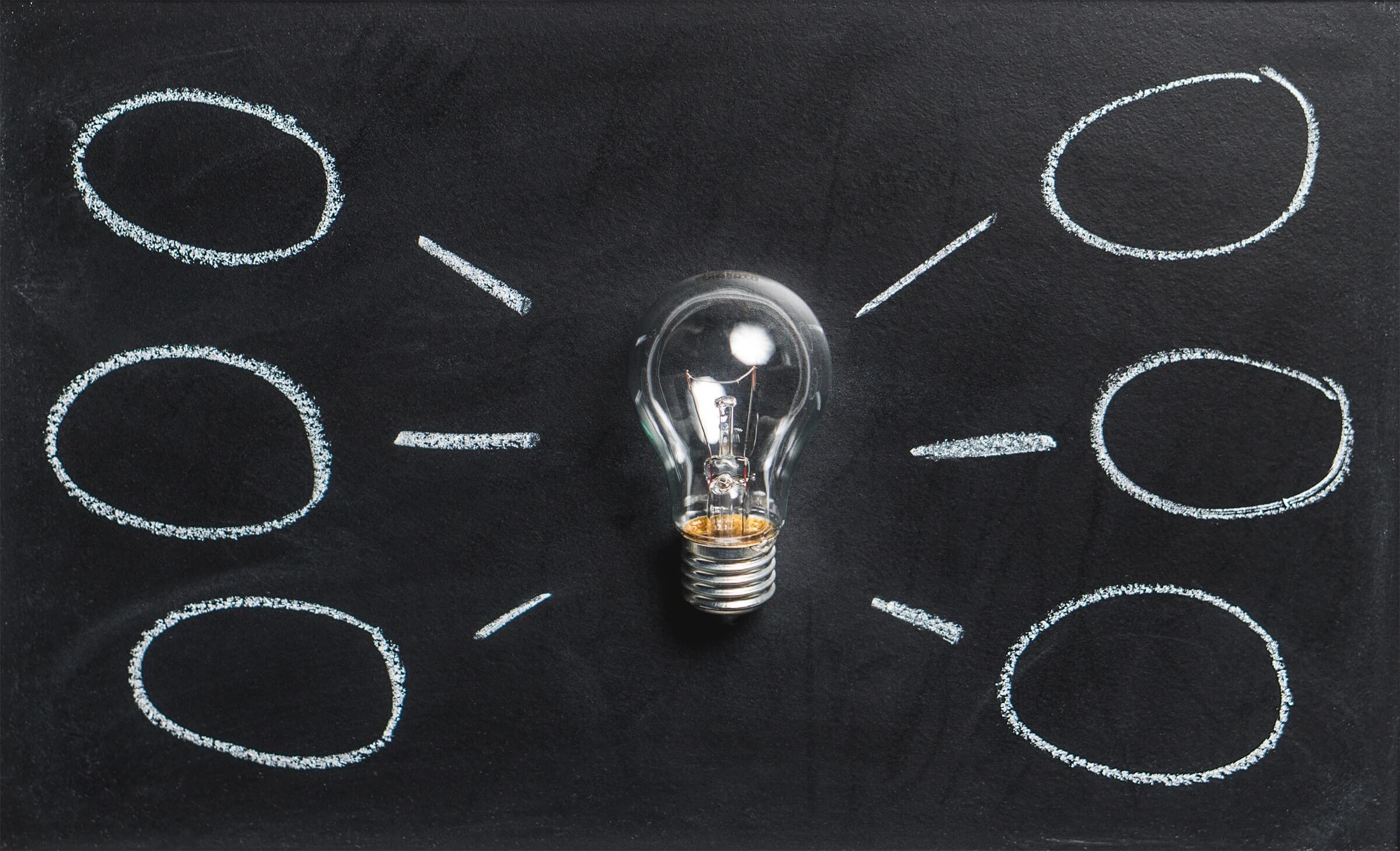 Light bulb with surrounding thought bubbles
